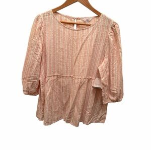 Time and Tru Blouse Womens L Pink Striped Peplum Boho